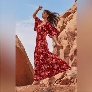 Johnny Was Dress Alanis Maxi Velvet Silk Bead Floral Kimono-Sleeve Multi XL EUC